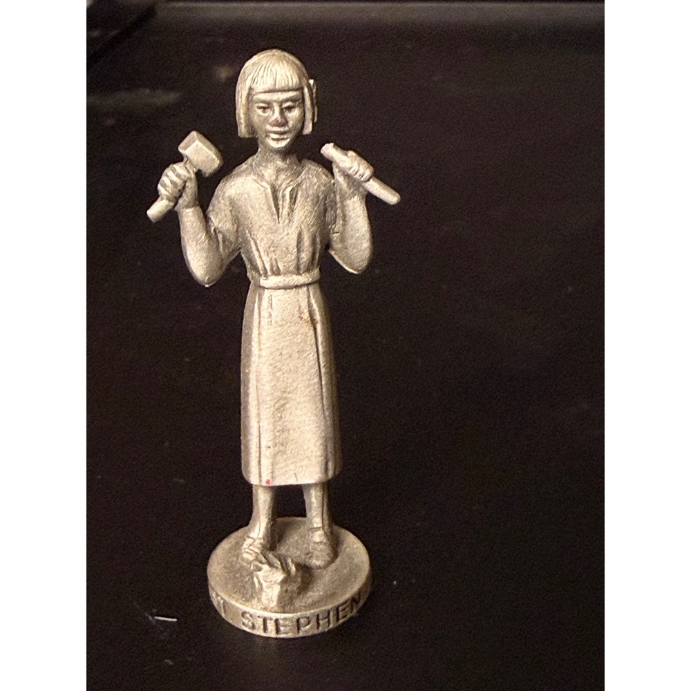 Creed Pewter Saint Stephen Figurine Patron Saint of Stonemasons Statue 2.25 inch